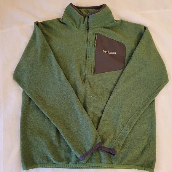 Columbia Men's Half Zip Sweater Top Omni-wick Pullover Long Sleeve Green L - Picture 1 of 12